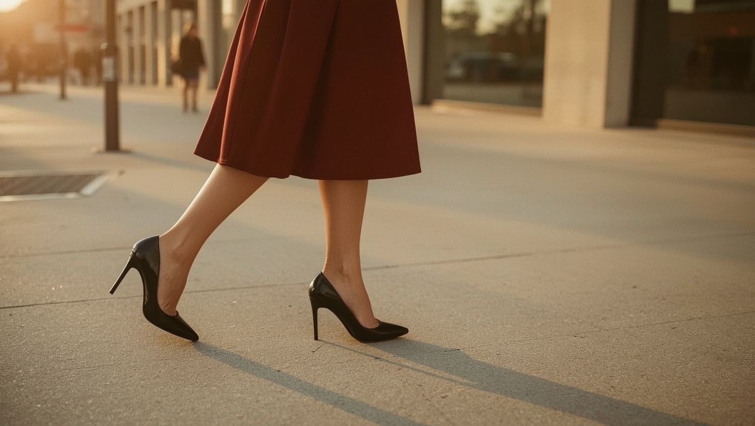Frau läuft sicher in High Heels